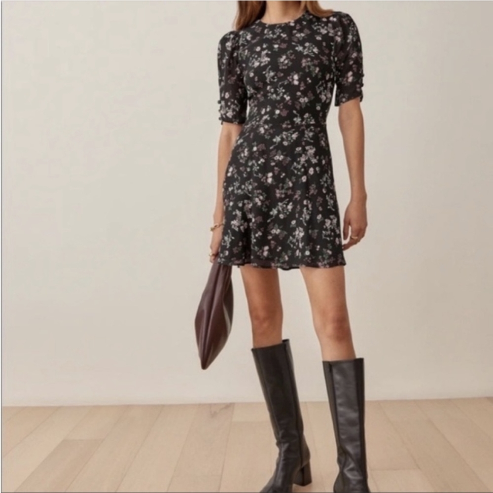 Reformation Maylin Black Floral Dress